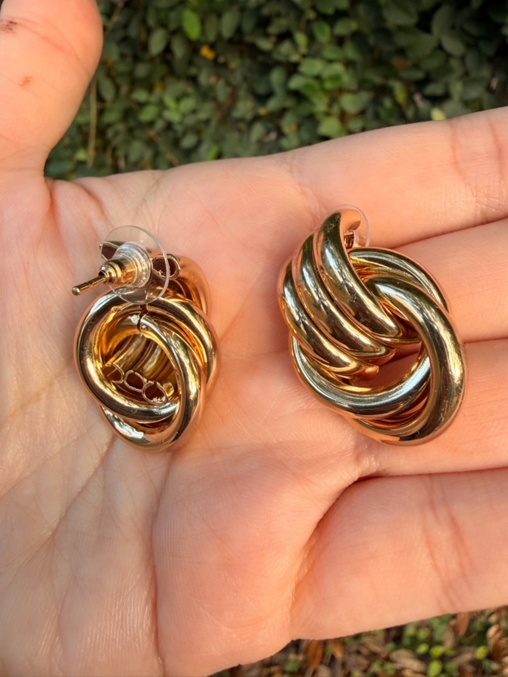 Gold Twisted Knot Stud Earrings - Picture 4 of 6